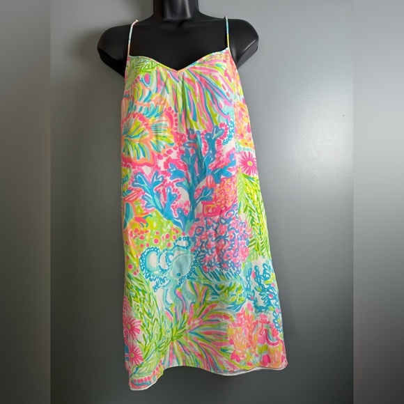 Lilly Pulitzer Dresses & Skirts - Lilly Pulitzer Dusk 100% Silk Slip Dress Womens Sz L 20" PTP Lovers Coral Floral